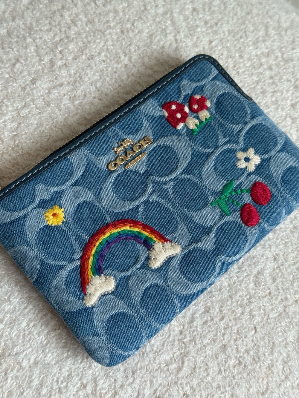Coach Denim Wristlet with Rainbow, Cherries & Floral Embroidery - Picture 3 of 6